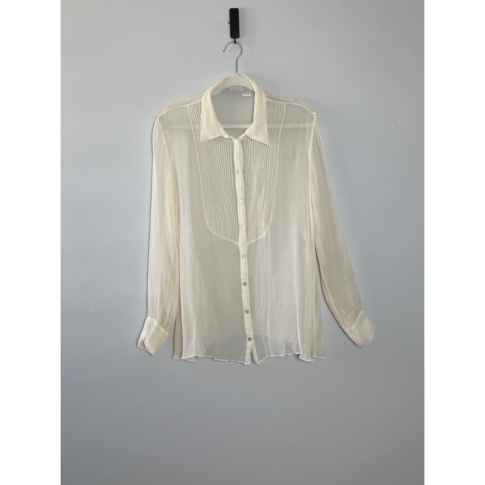 Spiegel Womens Ivory Silk Sheer Tuxedo Top XL Ethereal Fairy Layer Long Sleeve